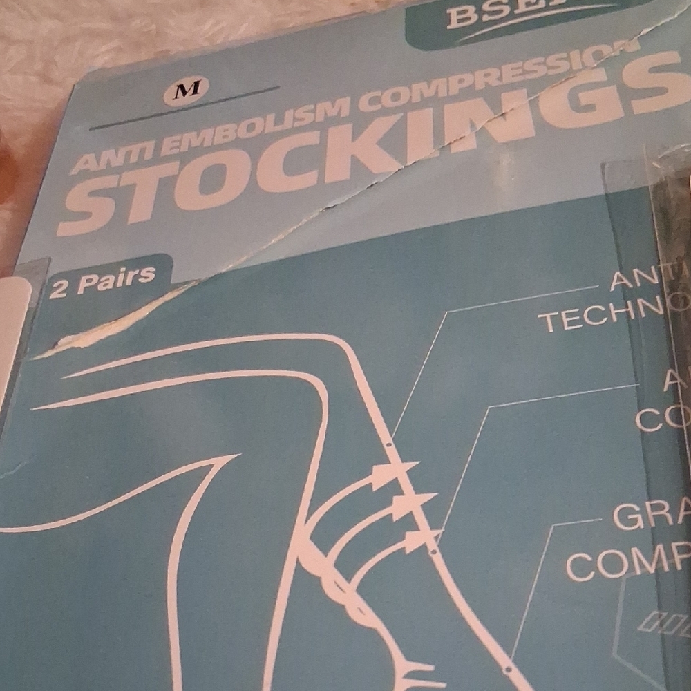 White Anti-Embolism Compression Stockings - Picture 2 of 12